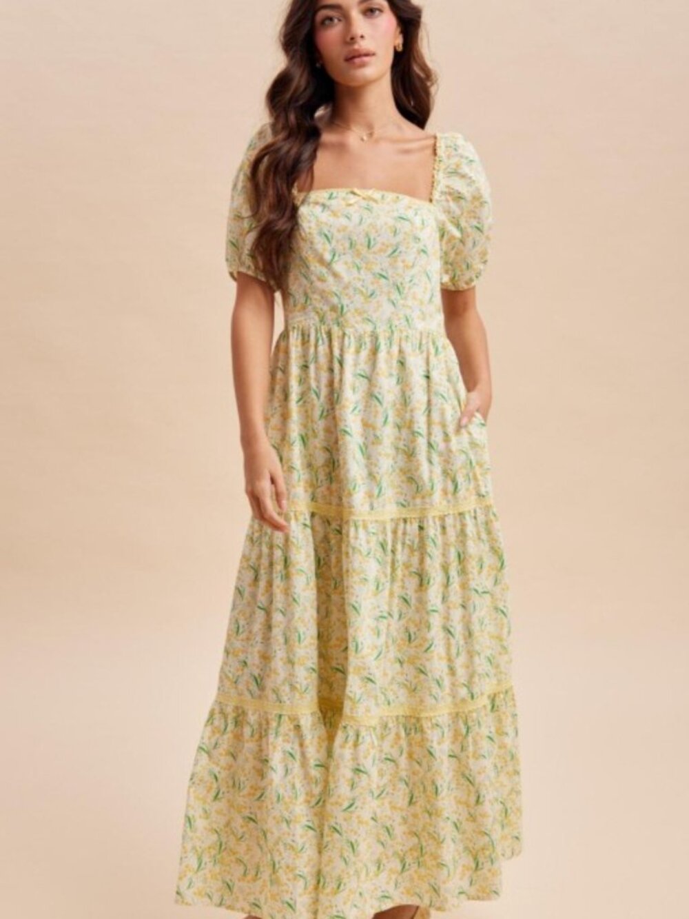 Daffodil Floral Cotton Square Neck Maxi Dress - Picture 15 of 15